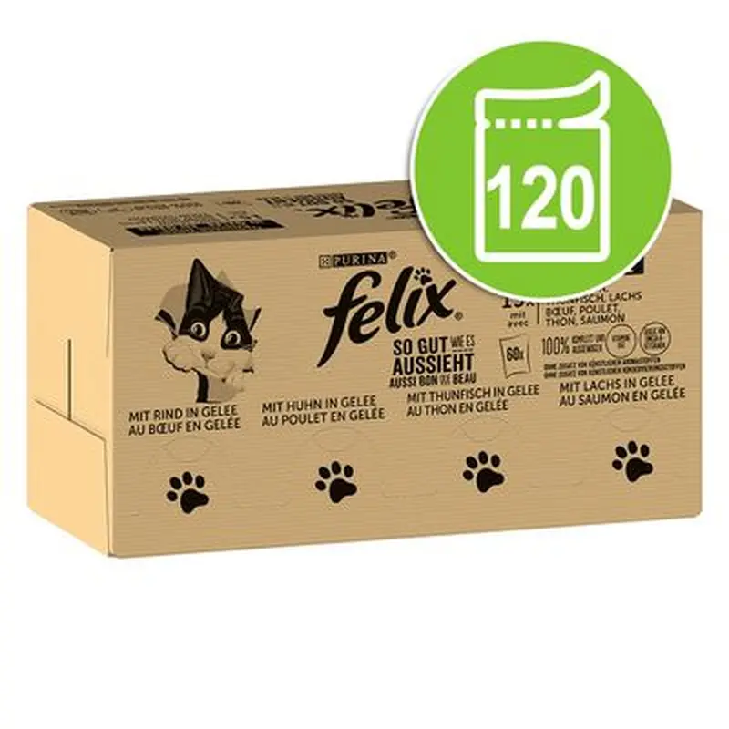 Felix As Good As It Looks Mega Pack 120 x 85g - Meat Mix II (Beef, Salmon, Chicken & Tuna)