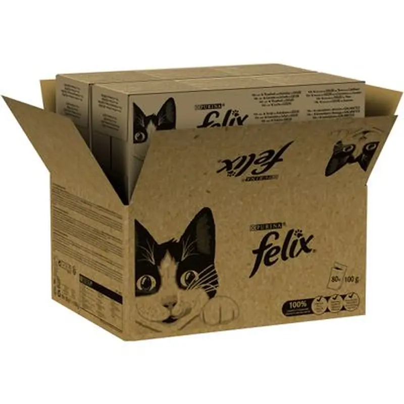 Megapack Felix Classic Pouches 80 x 85 g - Tuna & Cod, Shrimp & Plaice, Tuna, Salmon
