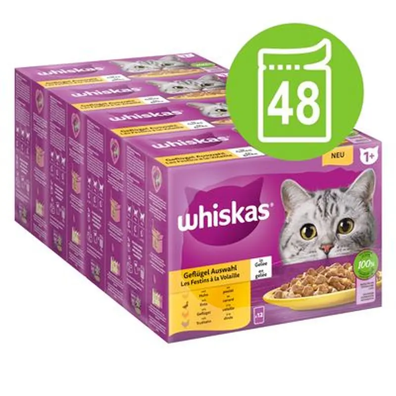 Whiskas 1+ Adult Pouches Saver Pack 48 x 85g - Fish Feasts in Jelly
