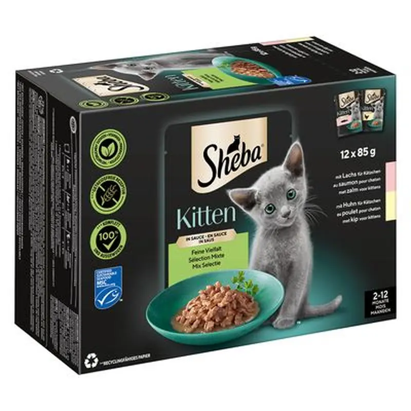Sheba Kitten Pouches Varieties 12 x 85g - Mixed Selection in Gravy (Salmon, Chicken)