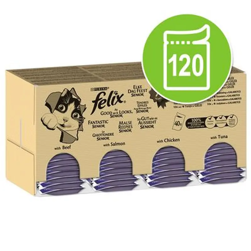 Felix Senior As Good As It Looks Mega Pack 120 x 85g - Beef, Salmon, Chicken & Tuna