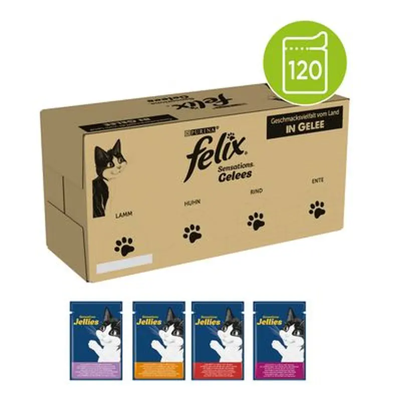 Felix Sensations Jumbo Pack 120 x 85g - Meat in Jelly