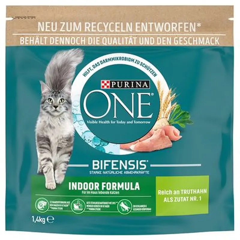 PURINA ONE Indoor Formula Turkey & Whole Grains Dry Cat Food - 1.4kg