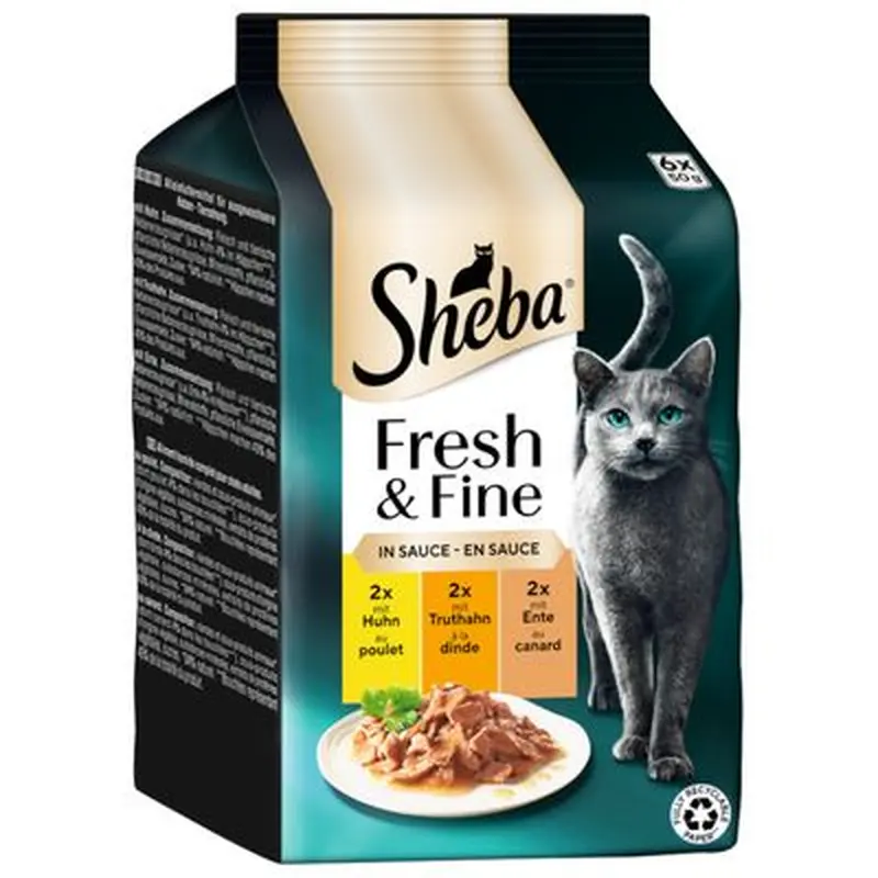 Sheba Fresh Choice Mini Pouches 6 x 50g - Beef, Chicken & Lamb in Gravy