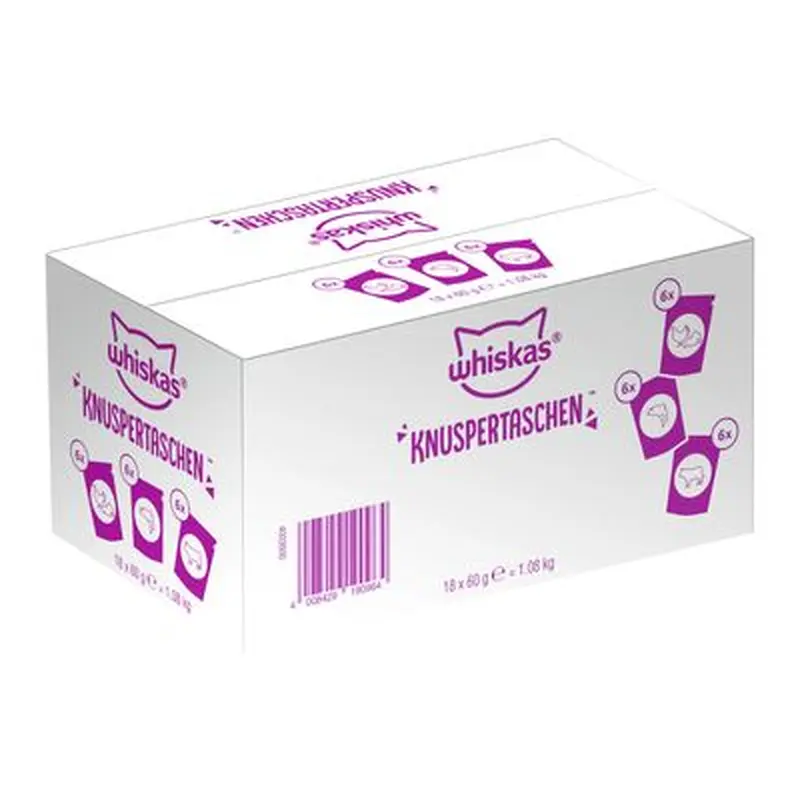 Whiskas Crunchy Pockets Mixed Pack - 3 Varieties: Chicken & Cheese, Beef, Salmon (18 x 60g)