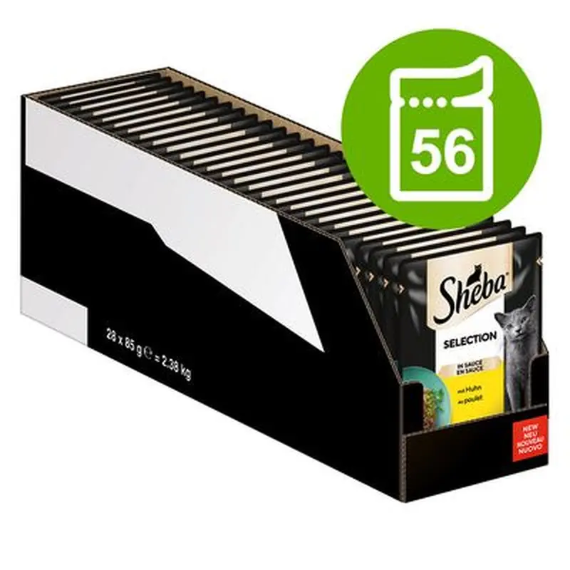Sheba Pouches Varieties Mega Pack 56 x 85g - Fine Flakes in Jelly with Turkey