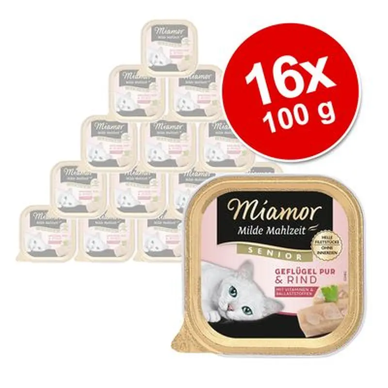 Economy Pack: Miamor Mild Meal Senior 16 x 100 g - Pure poultry & beef