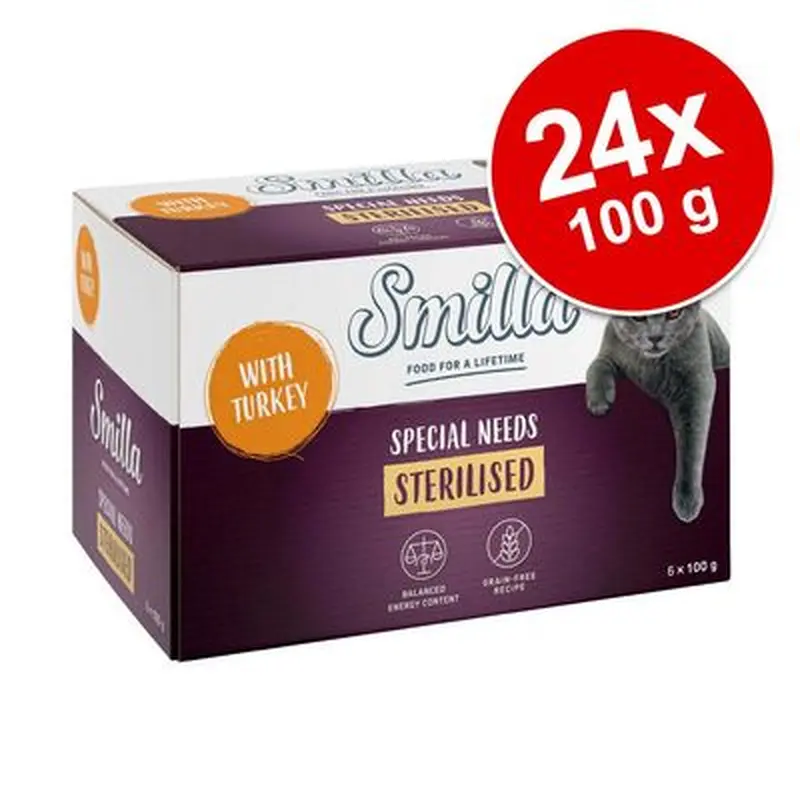 Smilla Adult Sterilised Trays Saver Pack 24 x 100g - Turkey with Cheese