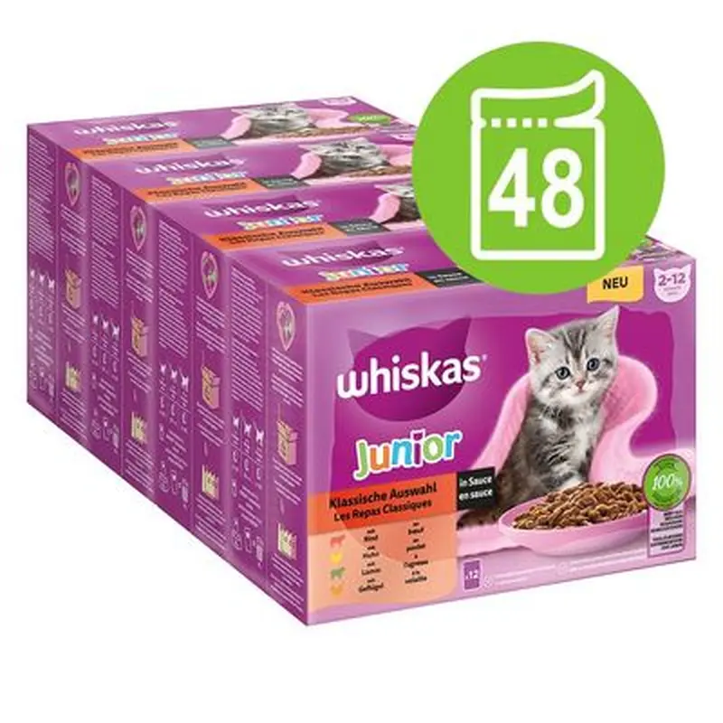 Whiskas Junior Pouches 48 x 85g - Meat Selection in Gravy