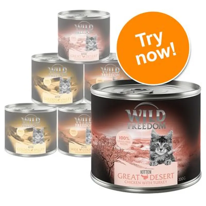 Wild Freedom Kitten Mixed Trial Pack - 6 x 200g (2 x Veal, 2 x Turkey, 2 x Rabbit)