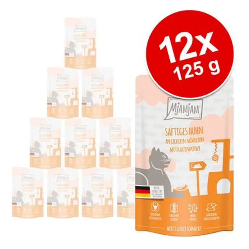 MjAMjAM Squeezy Pouches 12 x 125g - Duo of Tasty Beef & Good Turkey with Steamed Pumpkin