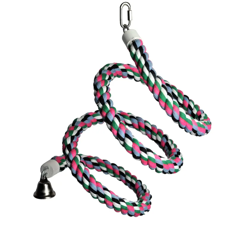 A & E Cages Rainbow Cotton Rope Boing with Bell Bird Toy MD