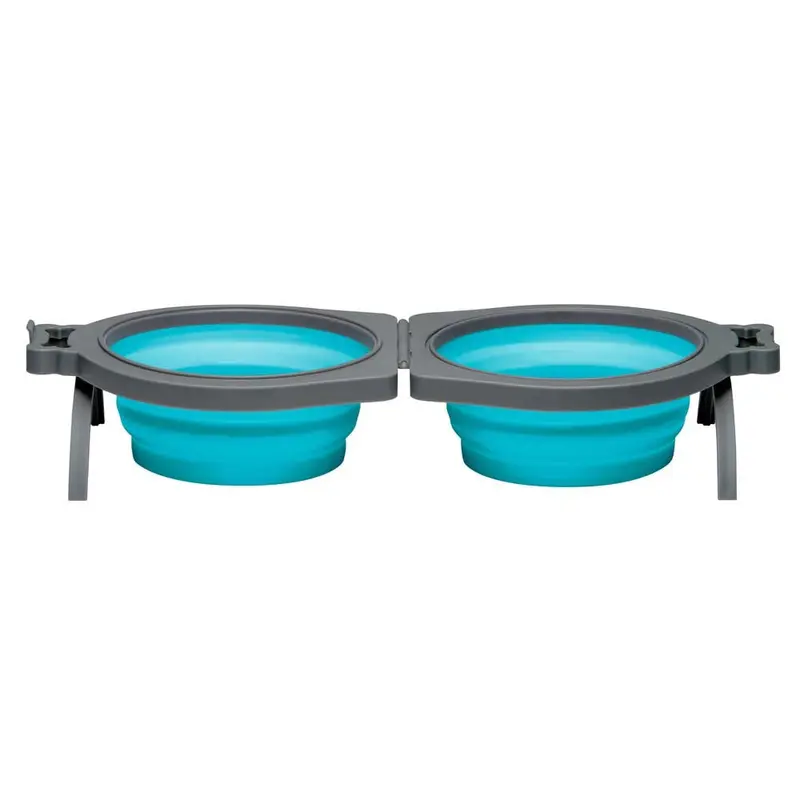 Loving Pets Travel Double Diner Dog Bowl Blue MD