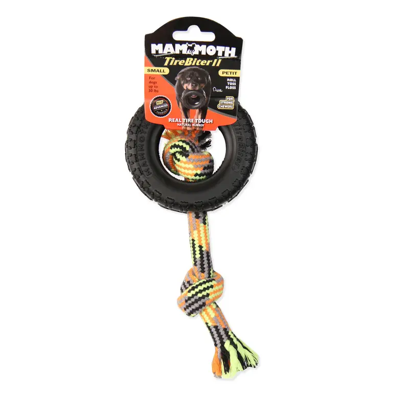 Mammoth TireBiter II with Rope Dog Toy Multi-Color 3.75in SM