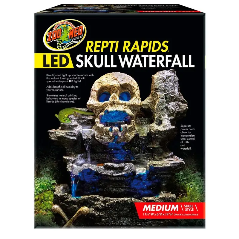 Zoo Med Repti Rapids LED Skull Waterfall Brown/Black MD