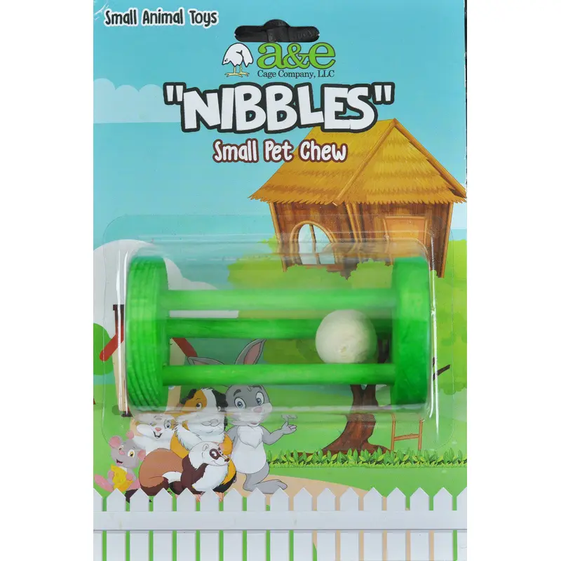 A & E Cages Wooden Cylinder with Ball Small Animal Chew Toy