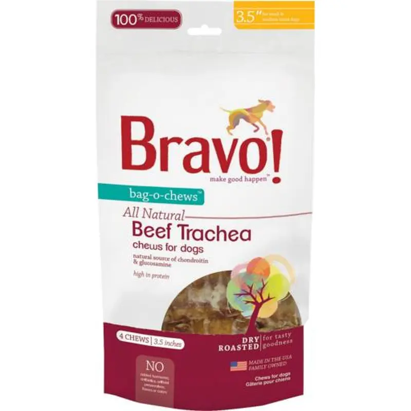 Bravo! Beef Trachea - 3.5" - Bag-O-Chews 4pk 