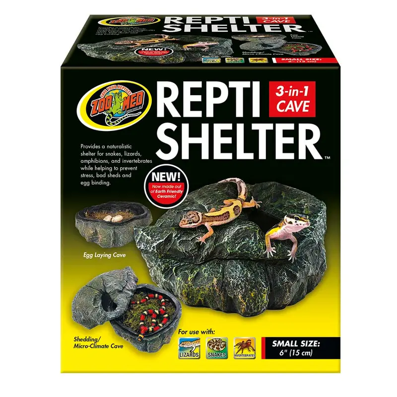 Zoo Med Repti Shelter 3-in-1 Cave Terrarium Hideaway Black 6in SM