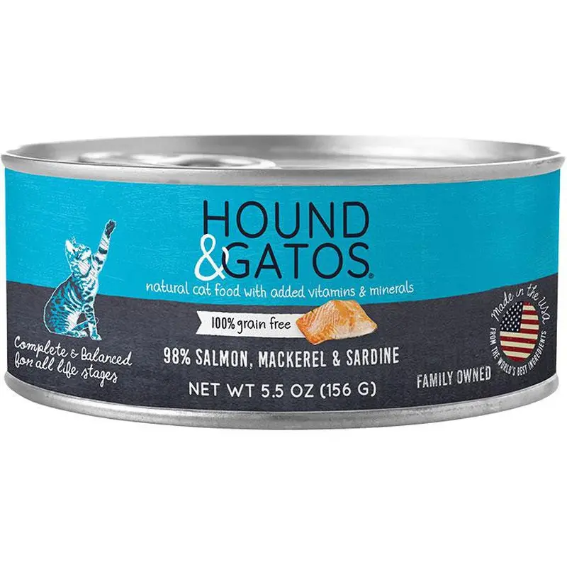 Hound & Gatos Cat Grain Free Salmon Mackerel & Sardine 5.5oz 24 Pack 