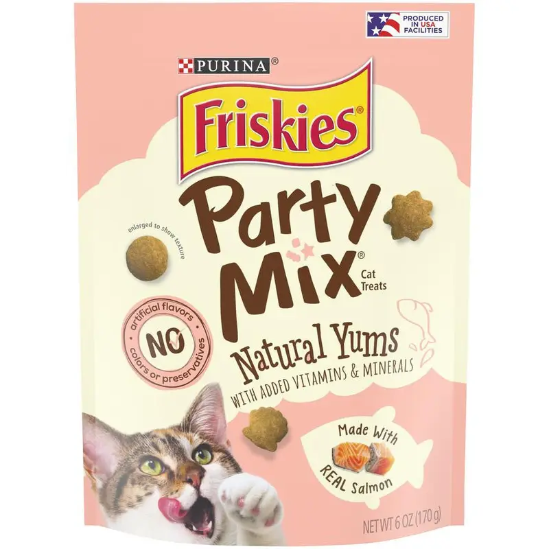 Purina Friskies Party Mix Natural Yums With Real Salmon Cat Treats 6/6oz 