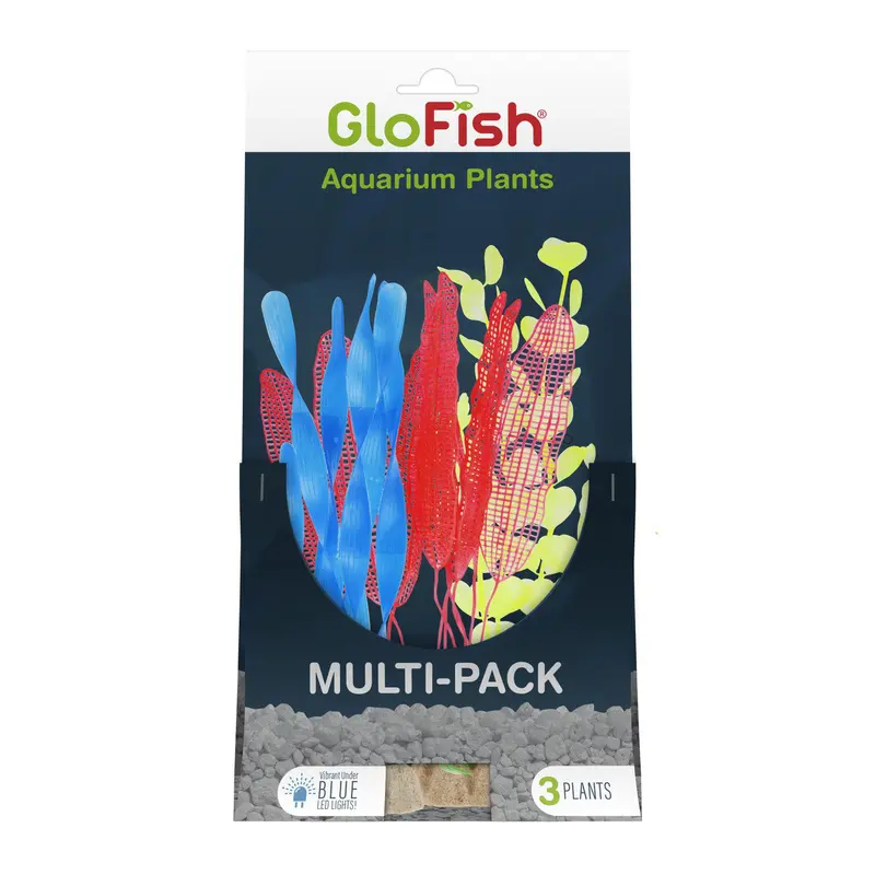 GloFish Aquarium Plant Multi-Pack Yellow/Orange/Blue 1 Medium/2 Large