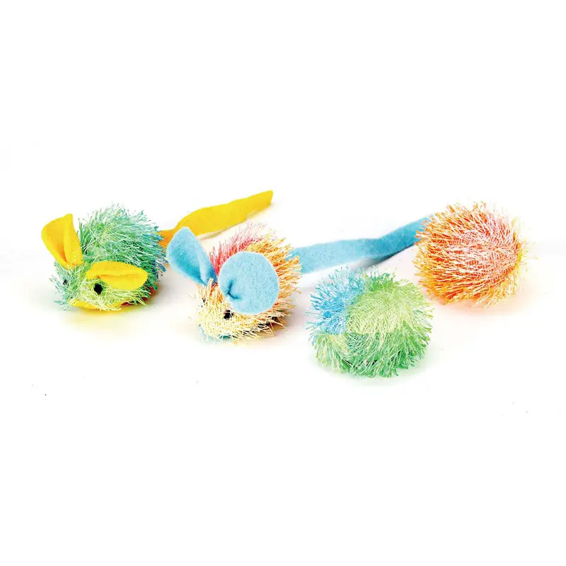 Spot Stringy Mice & Ball Cat Toy with Catnip Assorted 2 in 4 Pack