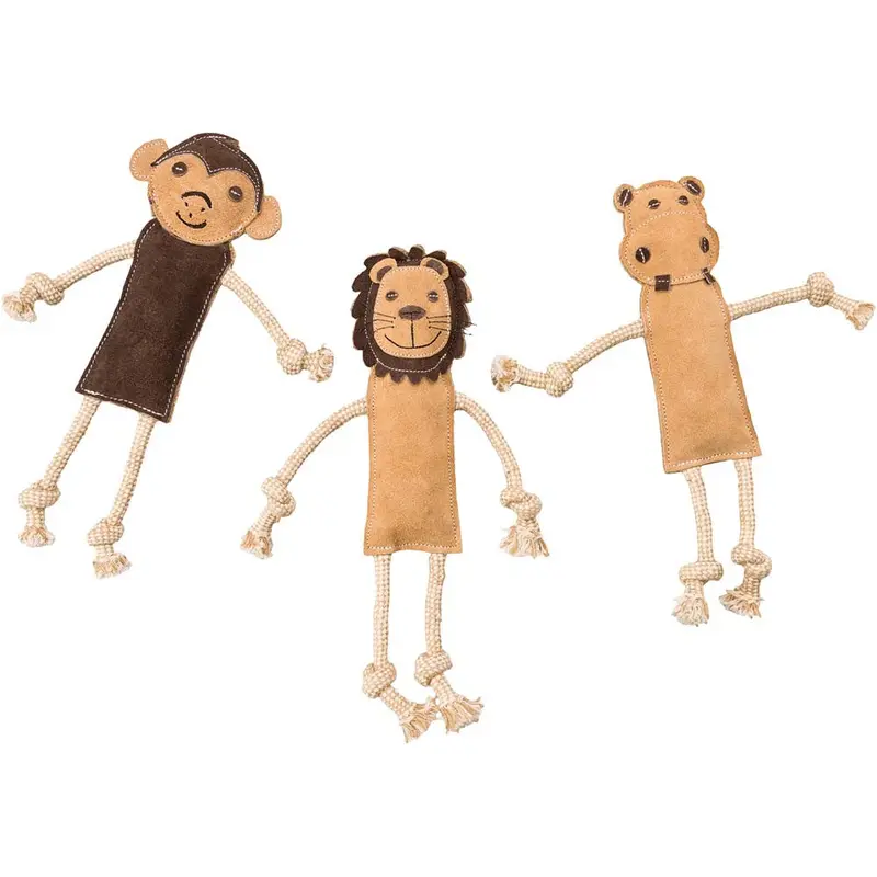 Dura-Fused Leather Jungle Dog Toy Assorted Brown, Tan 14 in