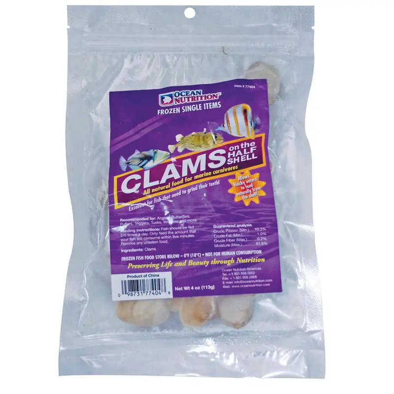 Ocean Nutrition Clams on the Half Shell Frozen Fish Food 4 oz SD-5 (DD)