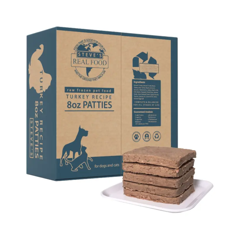Steve's Real Food Dog Cat Frozen Turkey Patties 14lb 