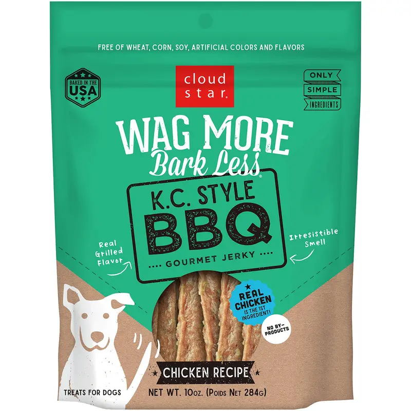 Cloud Star Wag More Bark Less Jerky BBQ Chicken Formula Dog Treats 4Oz