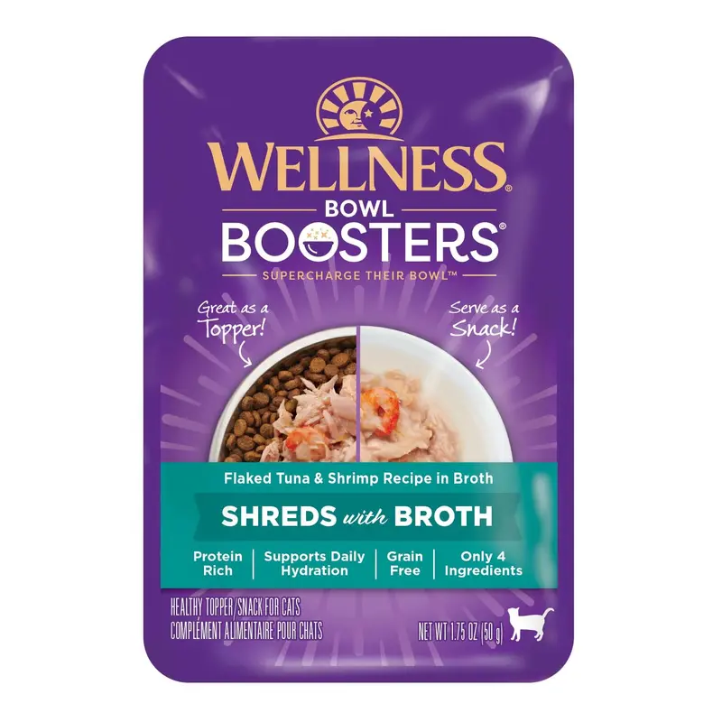 Wellness Bowl Boosters Wet Cat Topper Flaked Tuna & Shrimp in Broth 1.75oz
