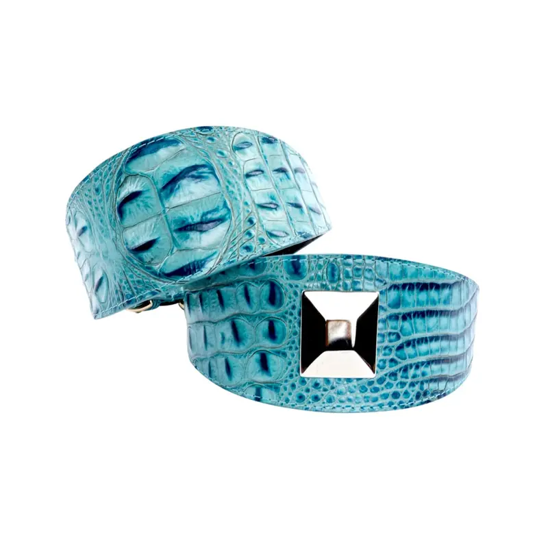 Turquoise Embossed Croc Italian Leather 3 Wide Style Collar Set Of 2