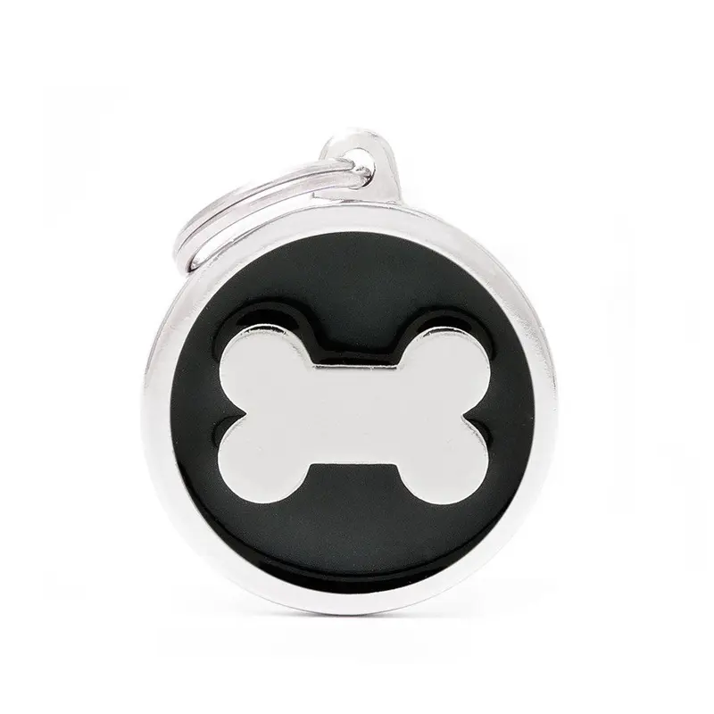 My Family ID Big Black Circle Bone Tag