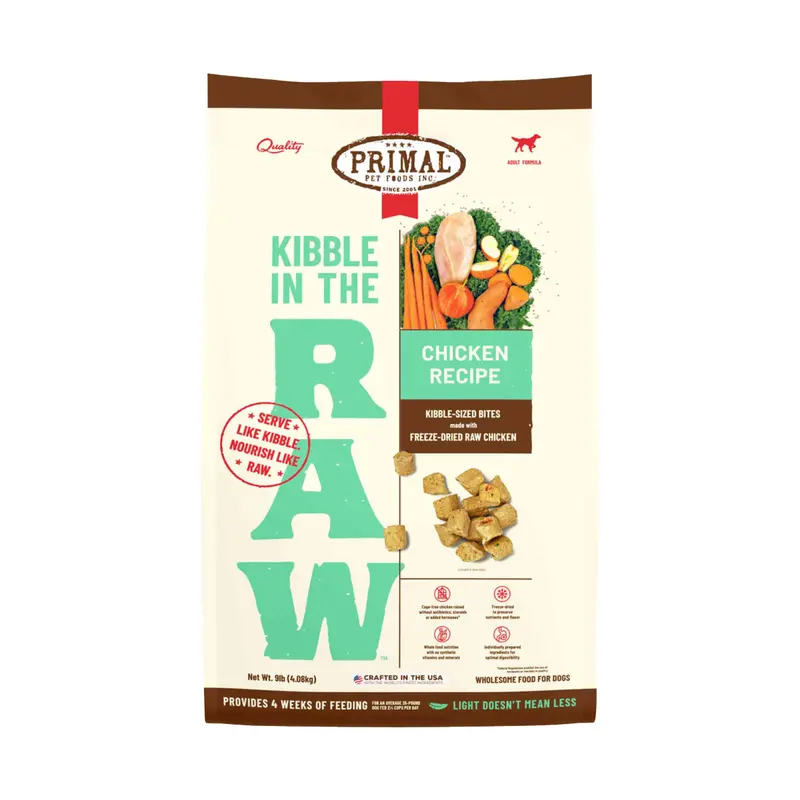Primal Kibble in the Raw Freeze Dried Dog Food Chicken Formula, 9lb Bag