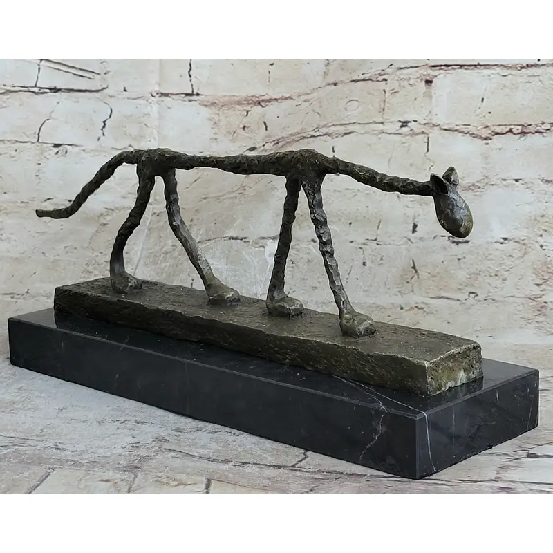 Abstract Cat Bronze Statue Sculpture by Alberto Giacometti Marble Base 6" x 15"