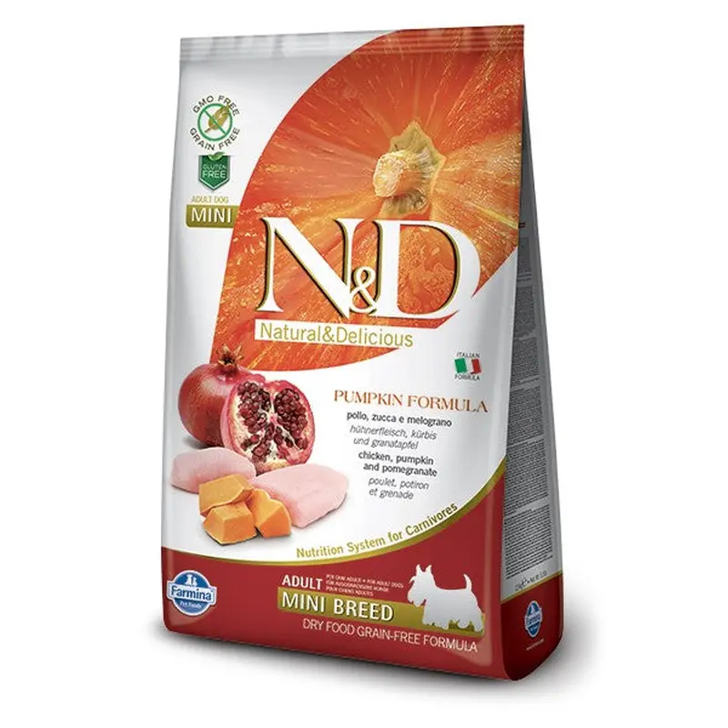 Farmina N&D Pumpkin Grain Free Dry Dog Food - Chicken & Pomegranate, Mini Kibble - 15.4lb