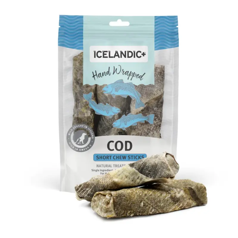 Icelandic+ Hand Wrapped Cod Skin Short 5" Chew Sticks for Dogs 3 Pack