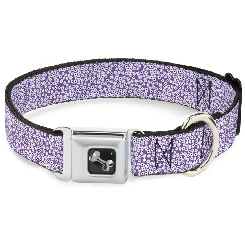 Dog Bone Seatbelt Buckle Collar - Ditsy Floral Lavender/White/Black