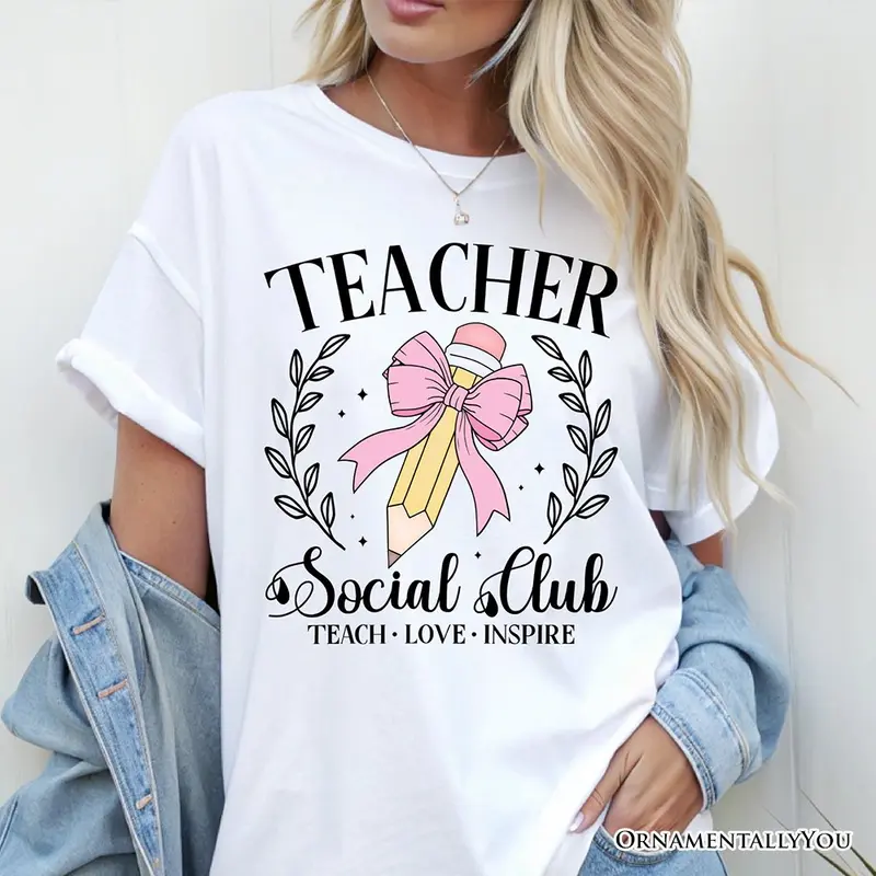 Teacher Social Club T-Shirt, White, Natural, and Black Tee for Stylish Educators