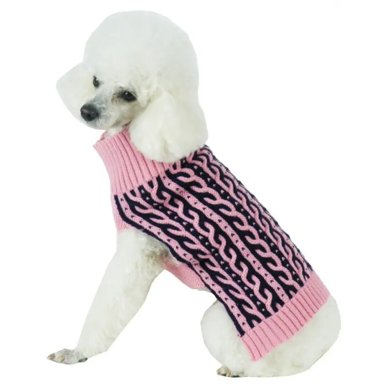 Pet Life Harmonious Dual Color Pink & Navy Blue Weaved Heavy Cable Knitted Dog Sweater