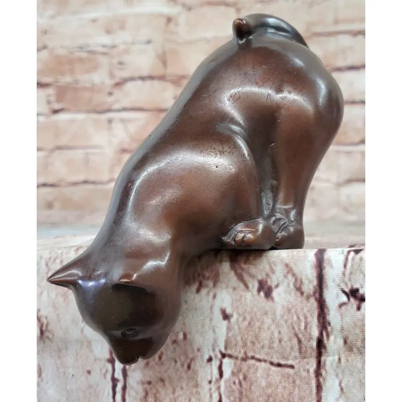 Cat Kitten Sitting on the Edge Bronze Figurine Sculpture Figure Collectible 3" x 6"