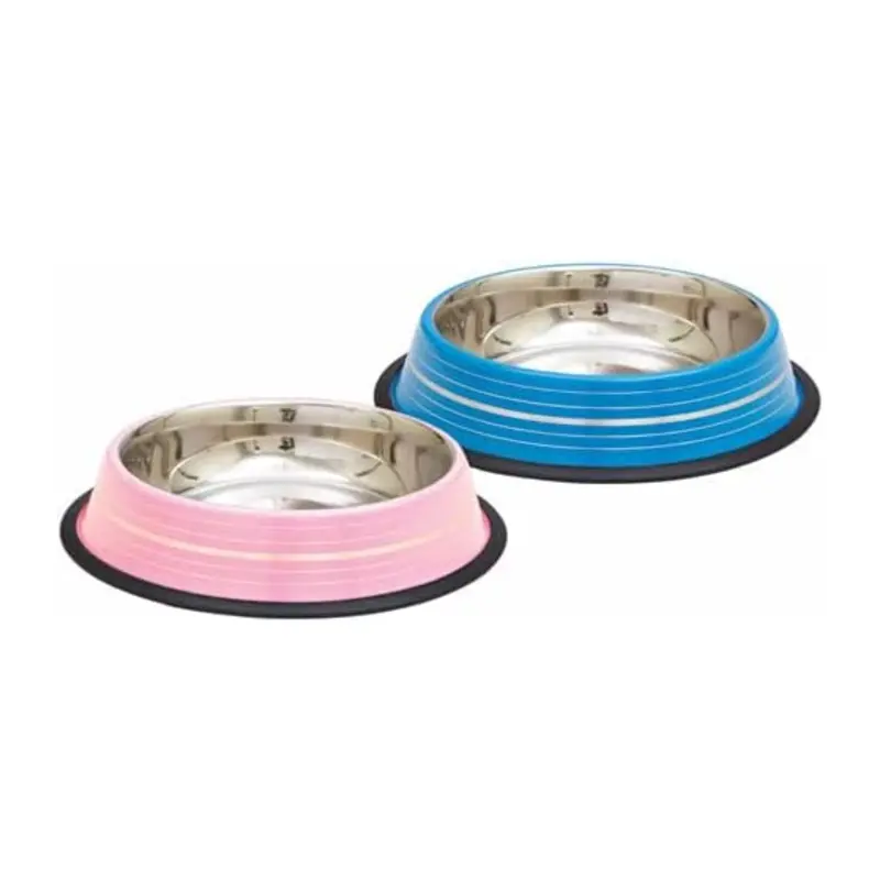 Indipets Silver Strips Non Tip Anti Skid Silver Pet Dish 8oz