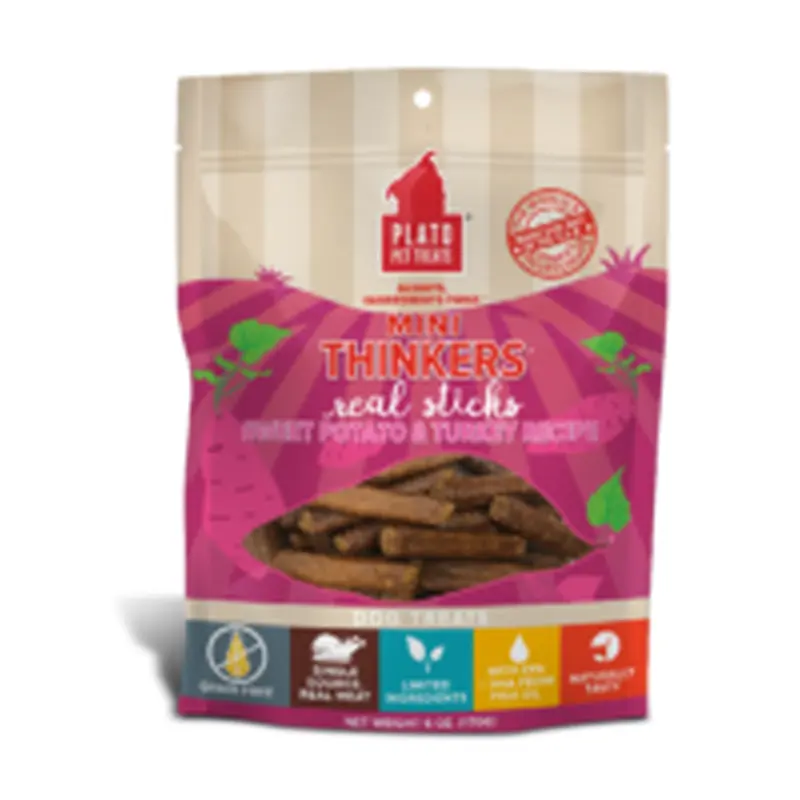 Plato Grain Free Mini Thinkers Sweet Potato And Turkey Stick Dog Treats