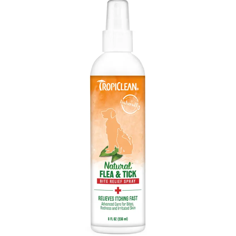 TropiClean Natural* Flea & Tick Bite Relief Spray for Pets, 8oz