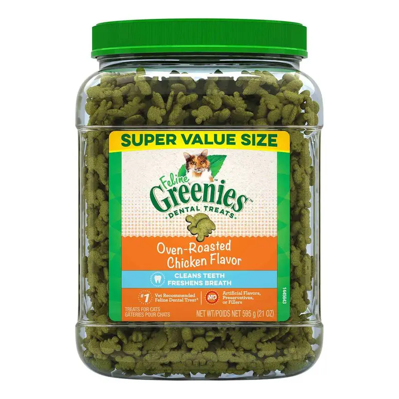 Feline Greenies Natural Dental Care Cat Treats Chicken Flavor 21oz Tub