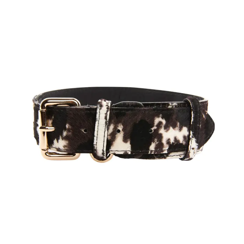 Brown, Black & White Hair On Hide Collar With Classic Gold Hardware