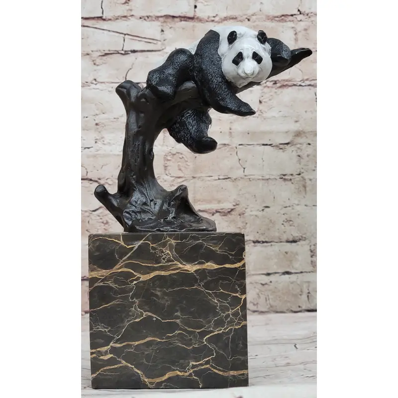 Bronze Panda Bear Sculpture on Marble Base   Unique Wildlife Art Dcor by Milo