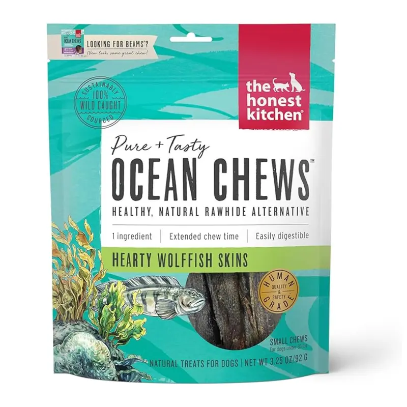 The Honest Kitchen Beams Ocean Chews Wolffish Skins Dog Treats -  3.25oz Pouch
