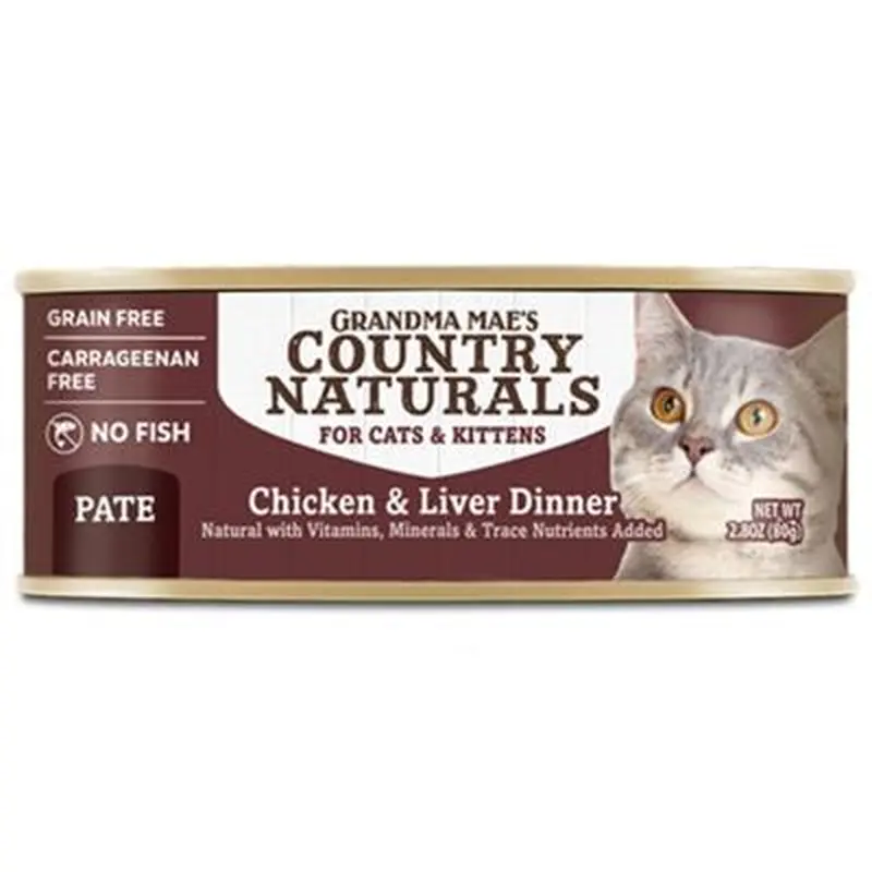Grandma Mae's Country Naturals Pate Dinner Canned Cat Food Chicken Liver, 2.8 oz