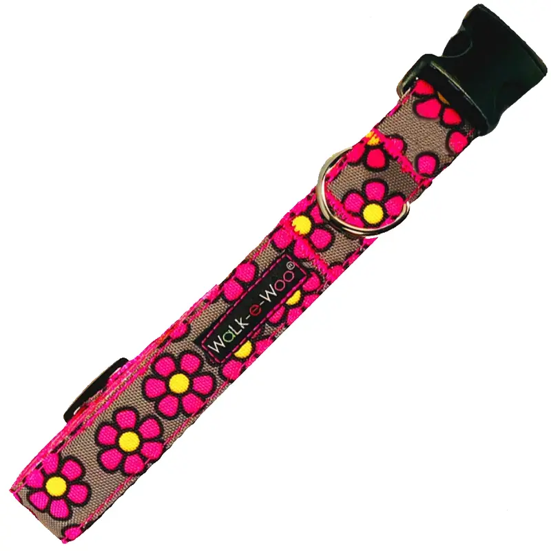 Walk-e-Woo Pink Daisies On Grey Collar